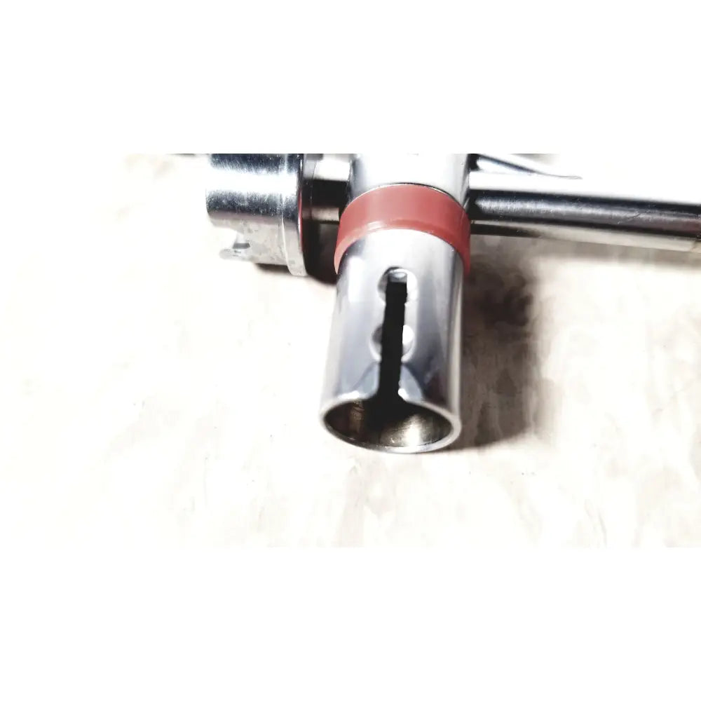 Silver metallic storz 10338c surgical bronchoscope scope sheath with red rubber band and internal keyway slot