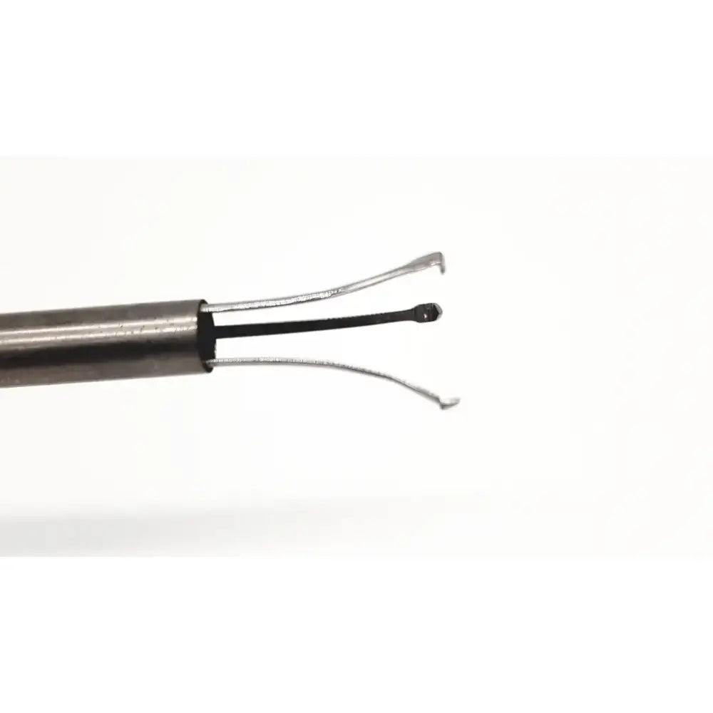 Silver-tipped precision tweezer with sleek metallic handle and black rubberized grip in karl storz 27094p optical kidney stone grasper