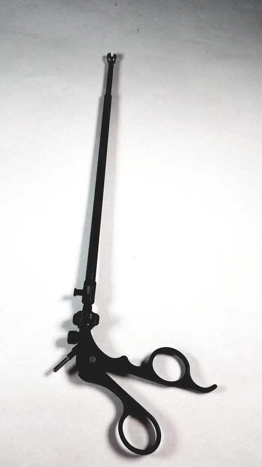 Black karl storz clickline handle with articulated grip and long slender shaft for reuse medical laparoscopic instruments
