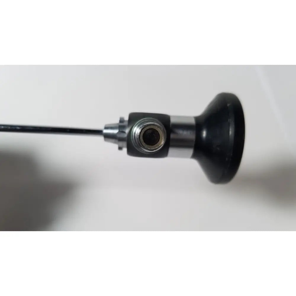 Black and silver karl storz hopkins 27023 a 0 degree endoscope with cylindrical handle metallic joint and flexible cable