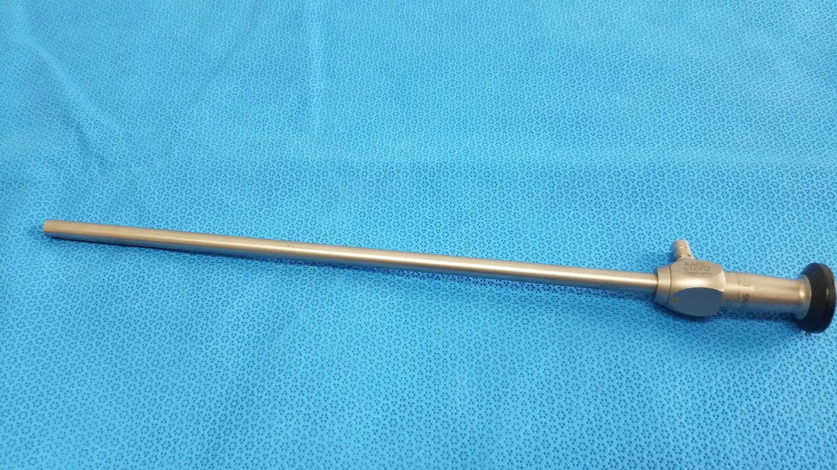 Silver-colored karl storz hopkins ii 0° 26003 aa autoclavable laparoscope endoscope with black rubber seal and metallic joints