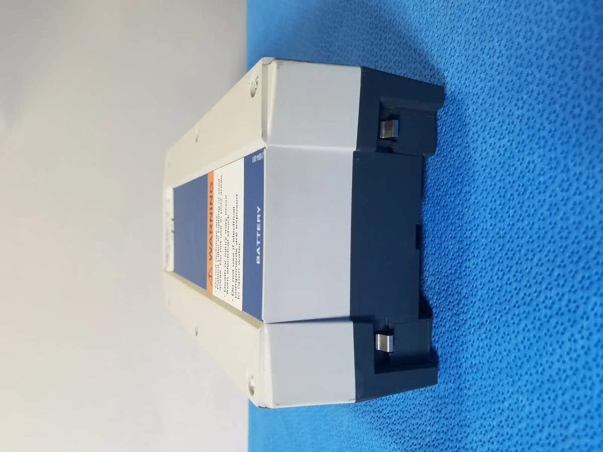 Gray and black linak baj100000011 24v rechargeable battery with blue warning label for patient lift hoist