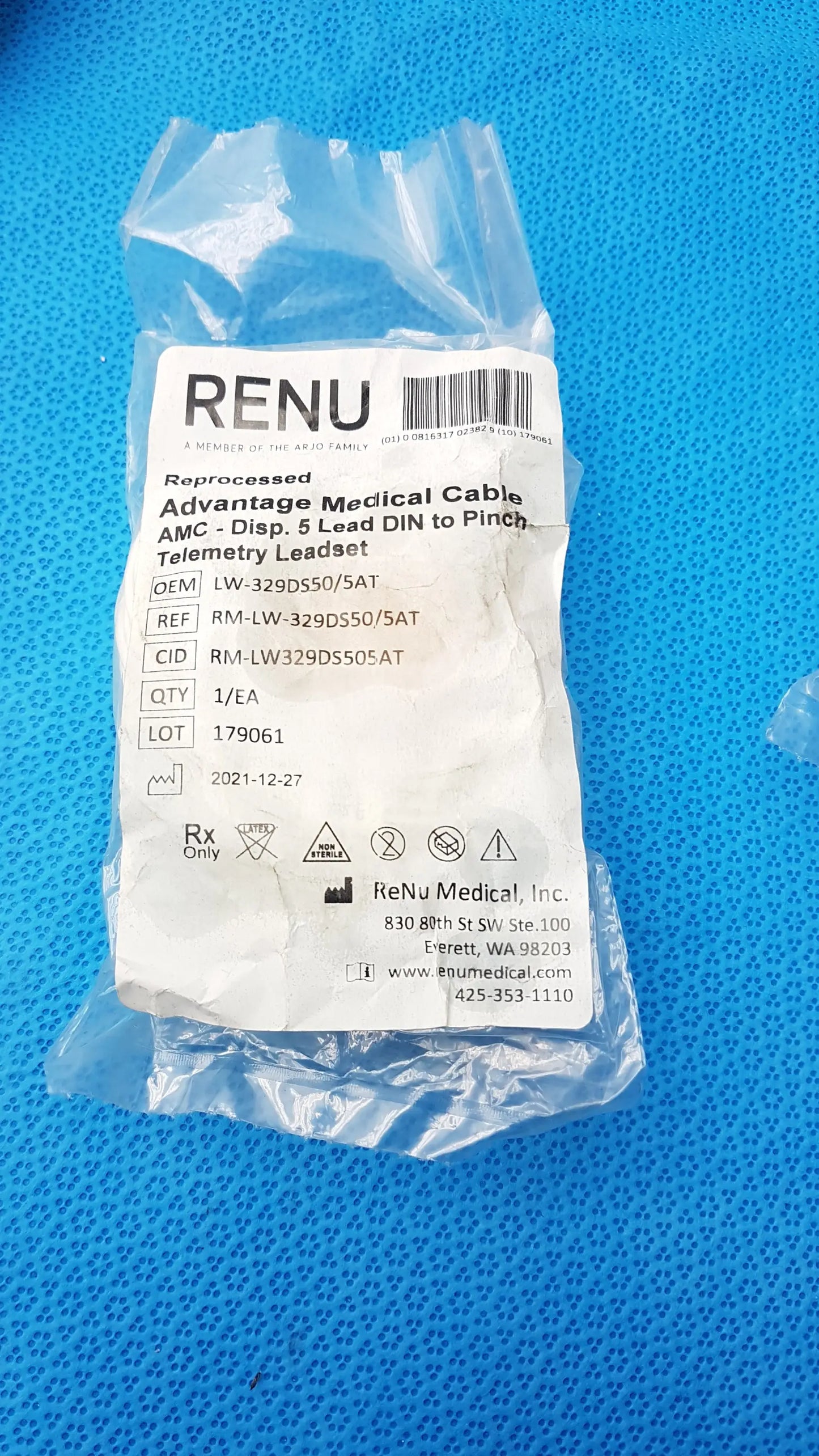 Lot of 10 Renu Medical AMC 5 Lead DIN to Pinch Telemetry Leadset Ref RM-LW-329DS50/5AT - Telemetry Leadset