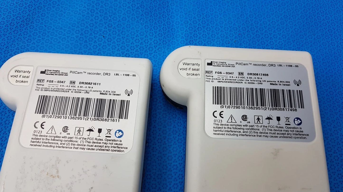Lot of 2 Given Imaging DR3 PillCam Recorder Ref FGS-0347 - Capsule Endoscopy Recorder