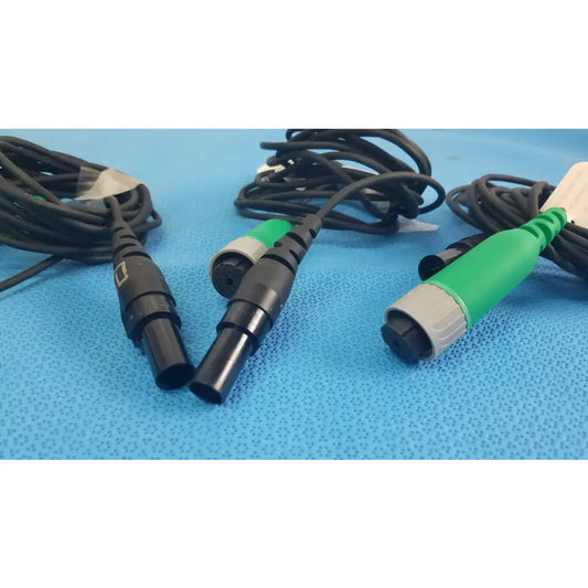 Lot of 3 black and green medical-grade D-ENS-L/R-HOD-CBL Ensite X EP system connector cables with textured grips for reuse medical equipment