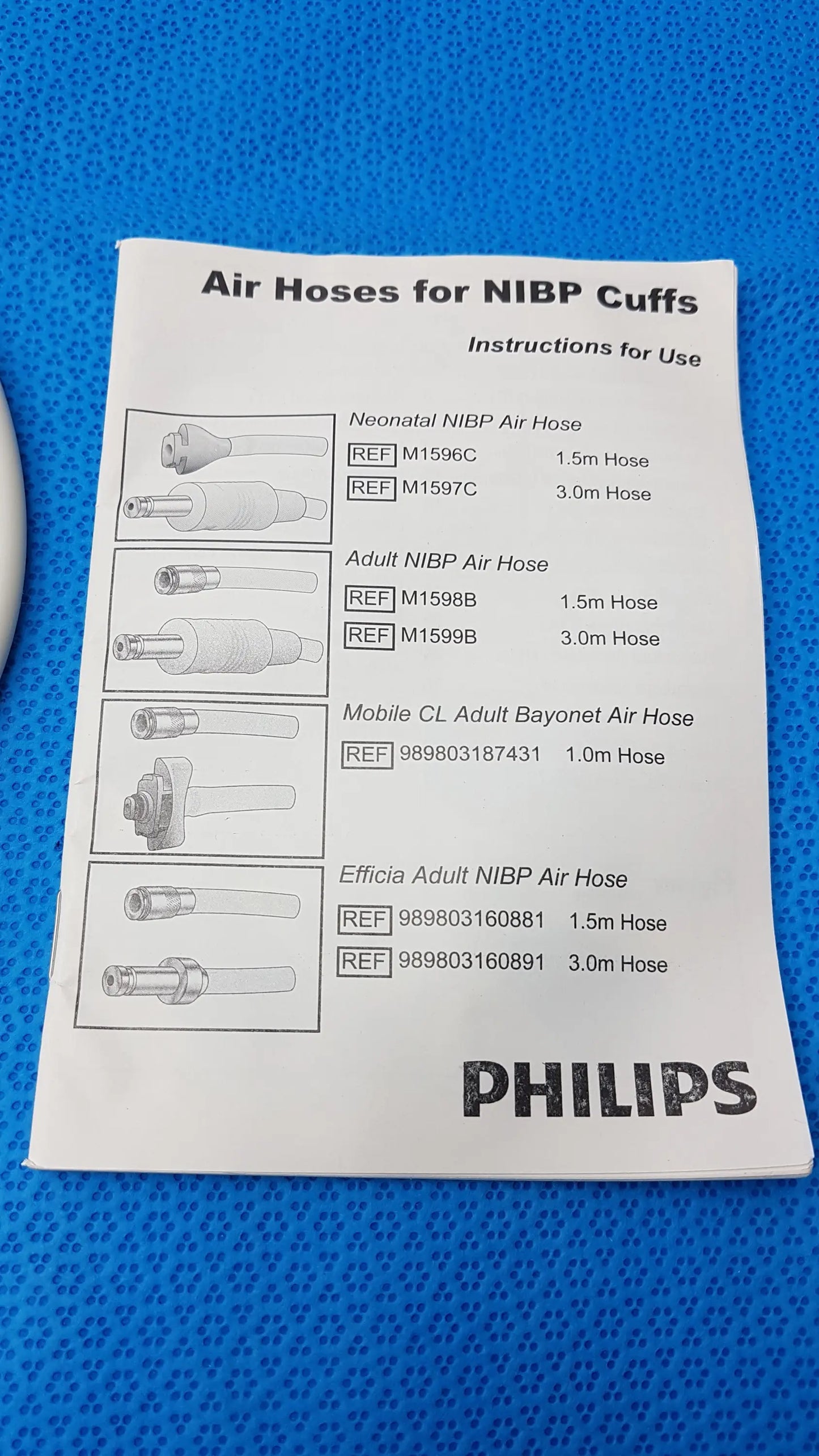 Lot of 5 Philips M1599B Adult NIBP Air Hoses 3.0m Ref 989803104341 - NIBP Air Hose