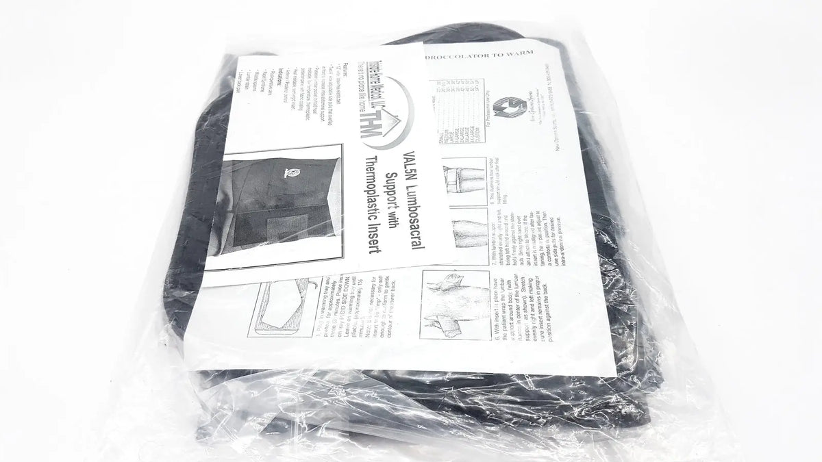 Black h&m sacral orthosis val5n medium lumbar support belt with thermoplastic insert in clear plastic packaging