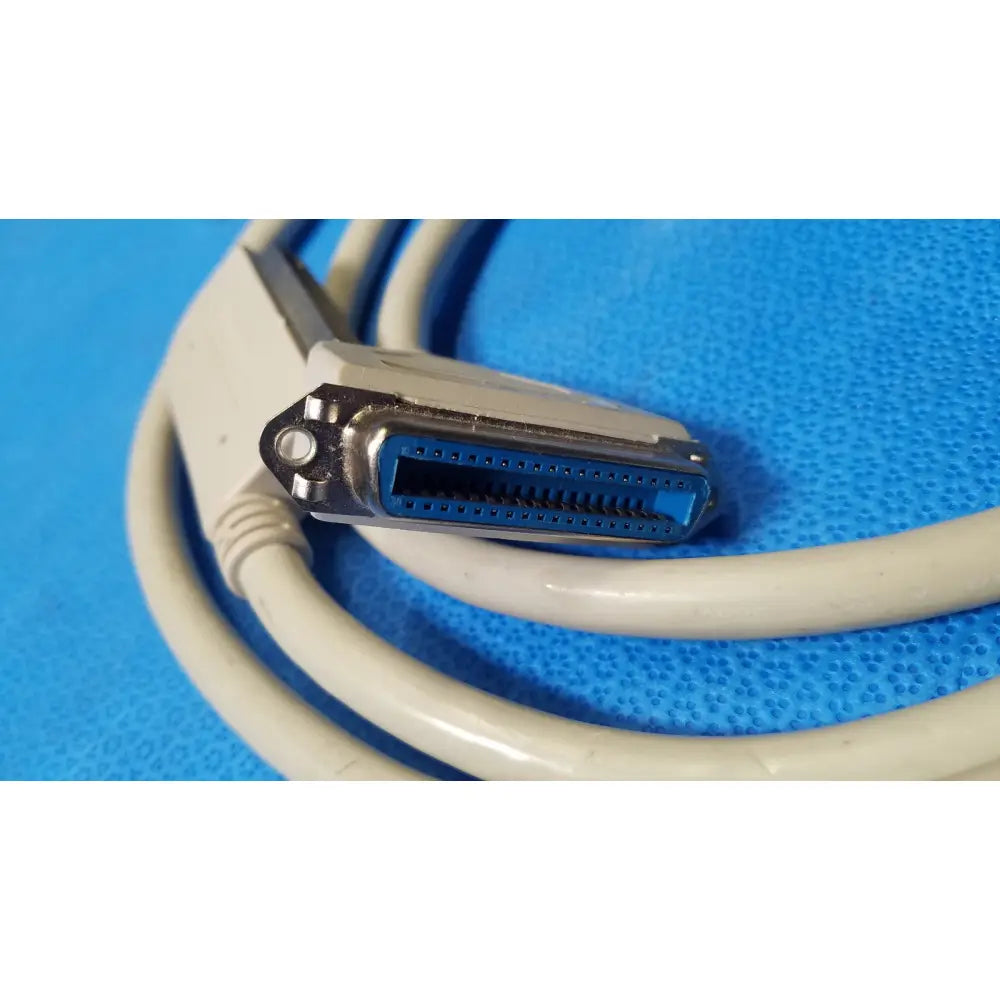White male to female extension cable with metallic d-sub connector and blue internal contacts extension cable