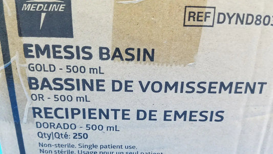 Medline emesis basins gold 500 ml medical emesis basin in kidney dish shape packaged in labeled cardboard box