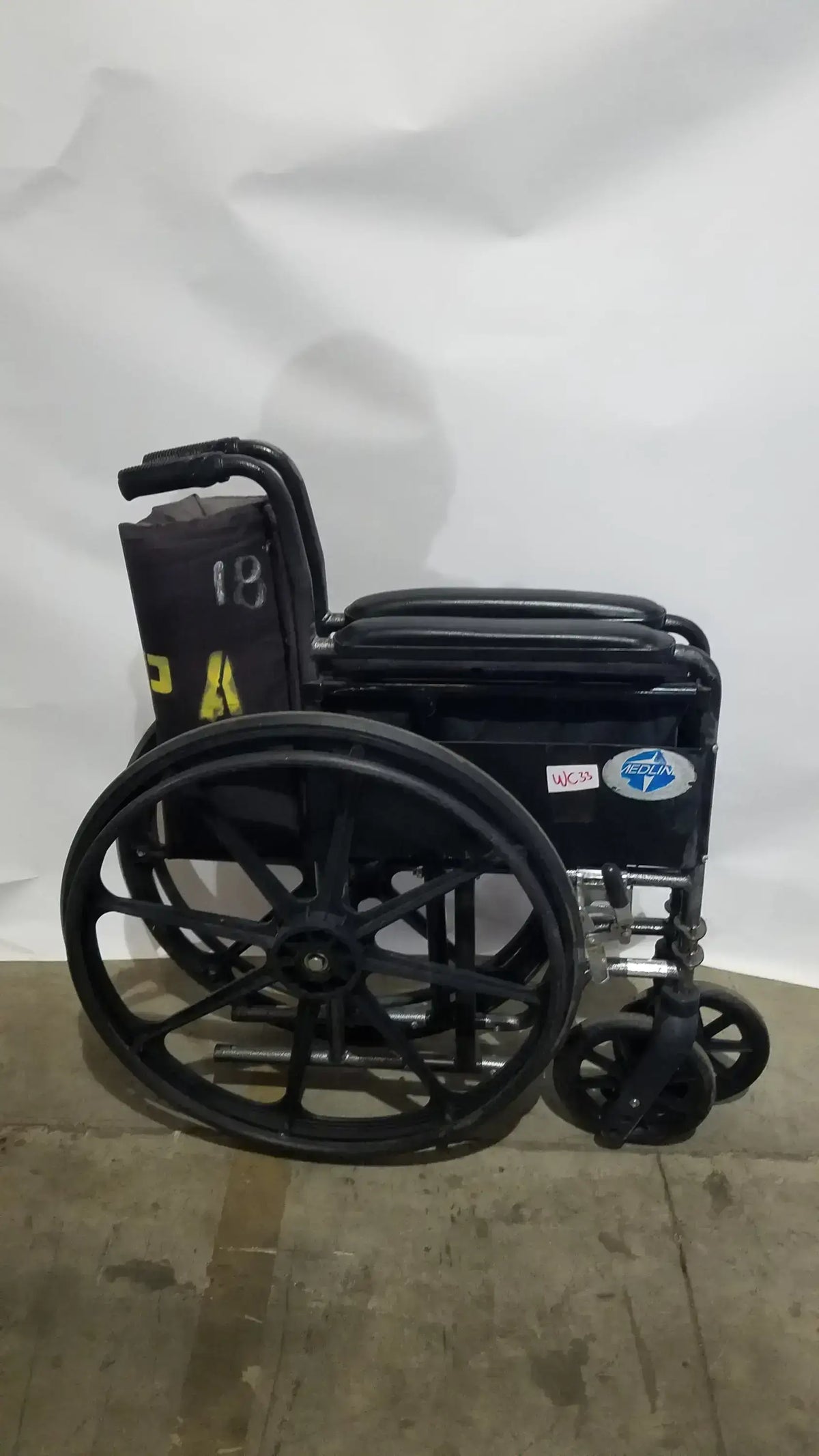 Reuse Medical Equipment Medline Folding Manual Wheelchair - Lightweight Black Padded Comfort Seat Wheelchairs, second-hand product photo 26