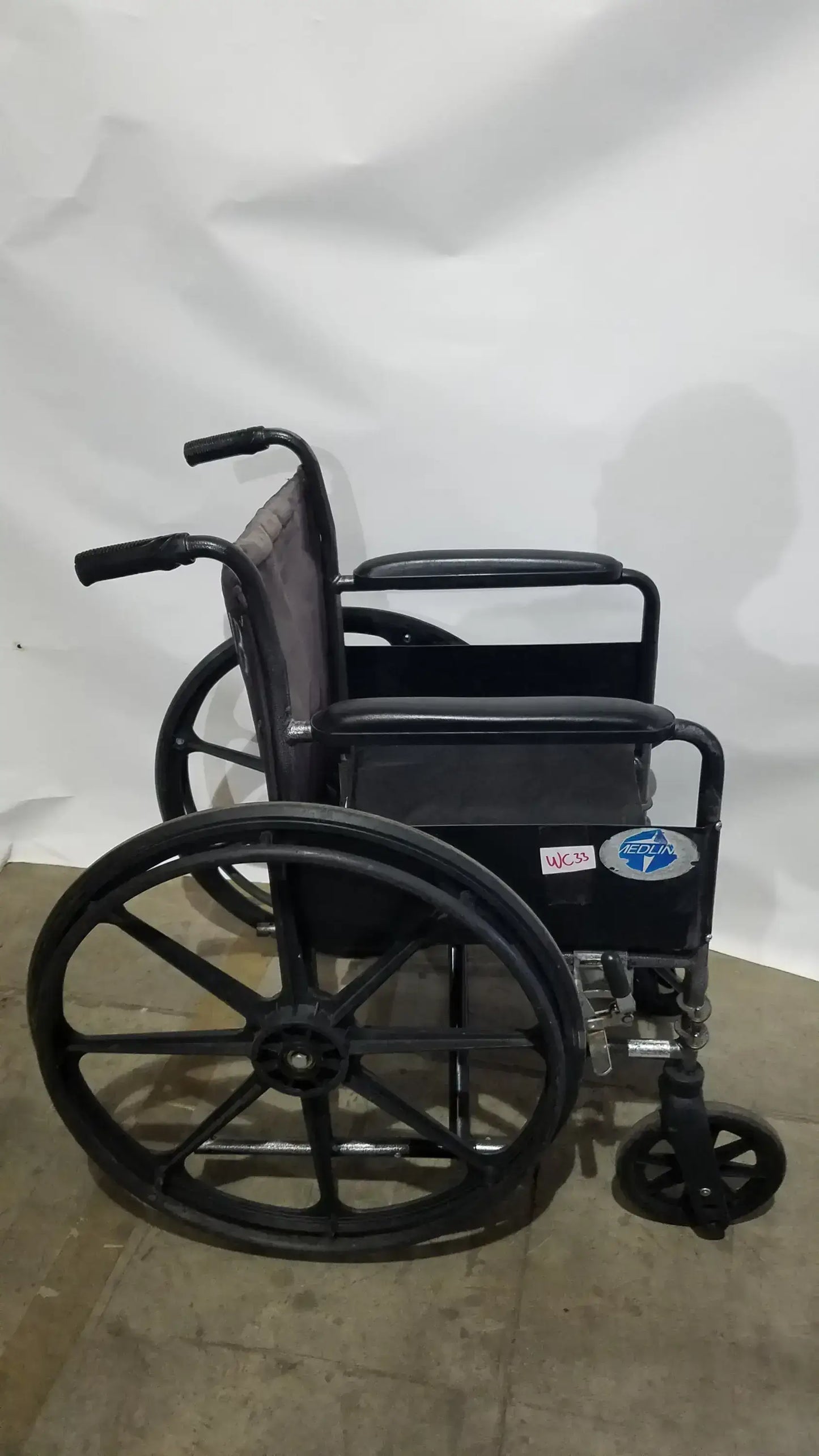 Medline Folding Manual Wheelchair - Lightweight Black Padded Comfort Seat