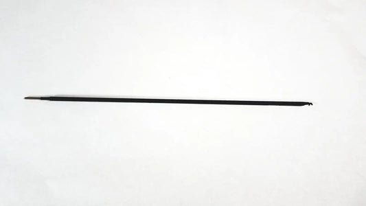 Black megadyne e-z clean l-hook laparoscopic electrosurgical instrument with sleek elongated handle and sharp curved tip
