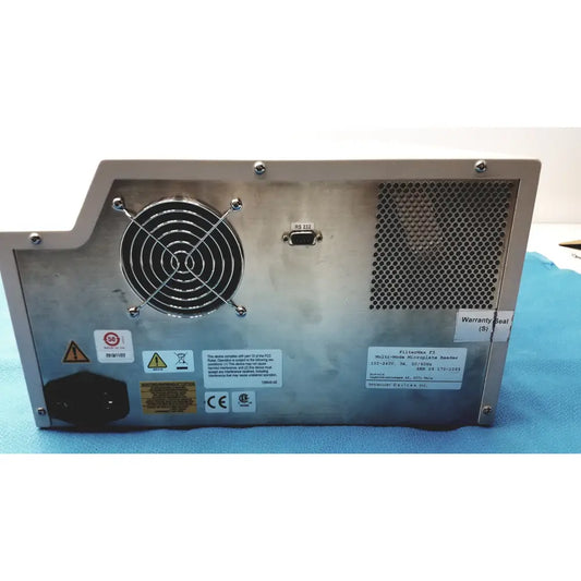 Back side of silver metallic industrial-grade molecular devices filtermax f3 multi mode microplate reader with ventilation grille