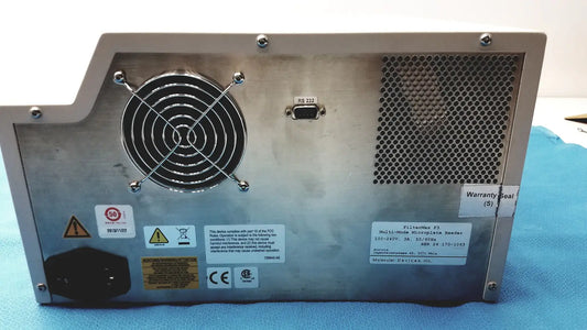 Back side of silver metallic industrial-grade molecular devices filtermax f3 multi mode microplate reader with ventilation grille