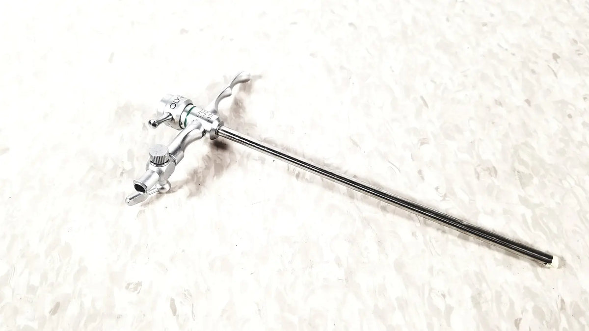 Silver surgical endoscope with long metallic shaft and control knobs of olympus a3173 sheath 13.5 fr instrument