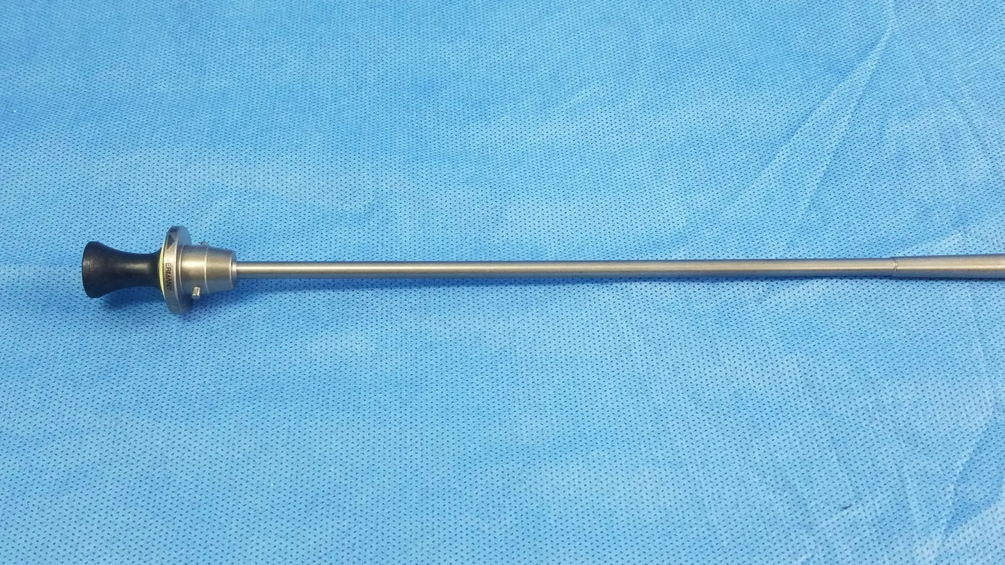 Metallic standard obturator with black tapered handle and smooth cylindrical shaft compatible Olympus instrument component