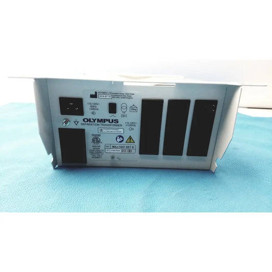 Silver olympus separation transformer maj-1647 set b back panel with black ventilation slots and labeled specifications