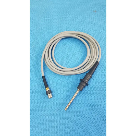 Gray coiled fiber optic light cable with black connectors and metallic probe tip for reuse medical equipment olympus wa03200a