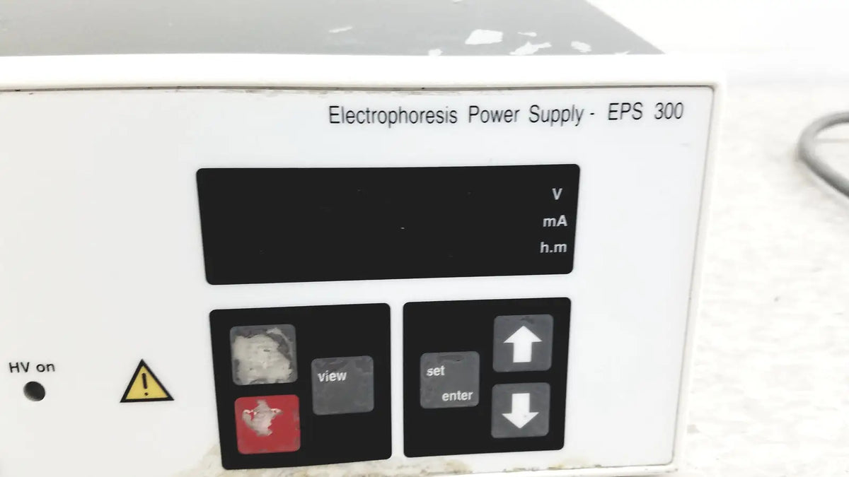Pharmacia biotech electrophoresiis power supply eps 300 with white casing black control panel and digital display