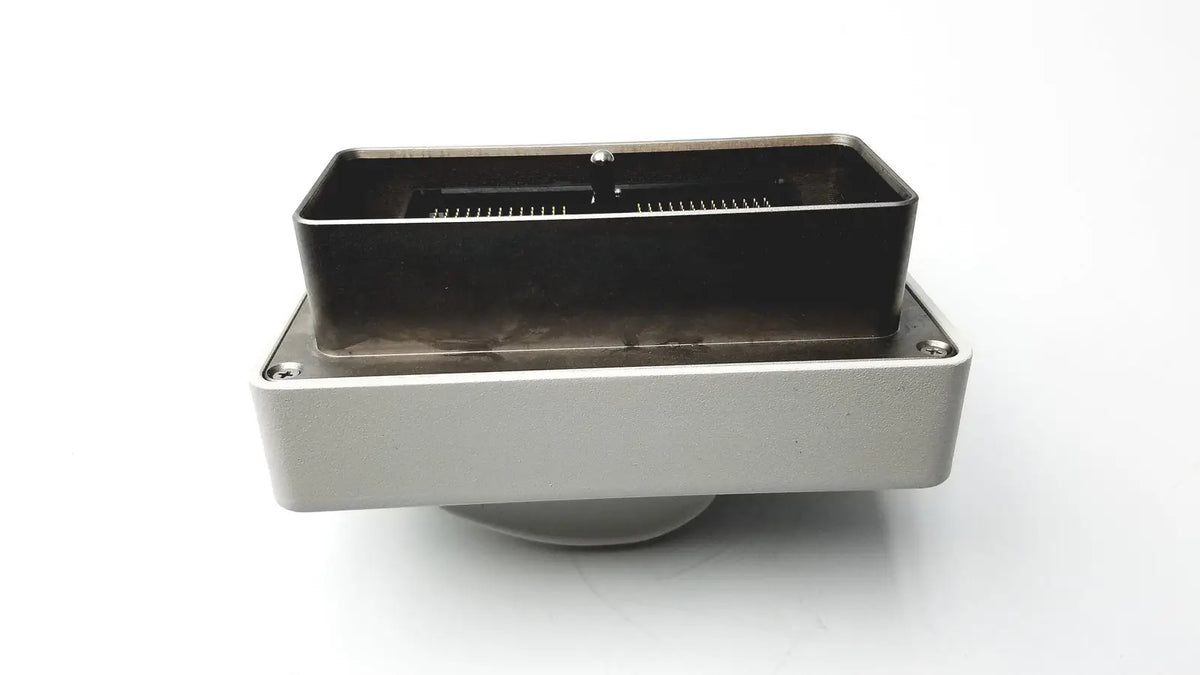 Silver metallic philips compact adapter housing with black insert featuring fine parallel ridges for ultra sound accessories