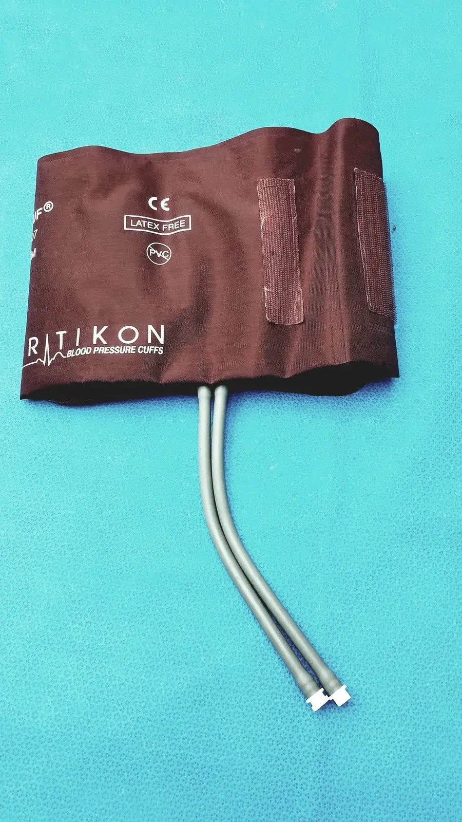 Brown ritikon latex-free large adult cuff with two gray tubes compatible with philips easycare large monitor system