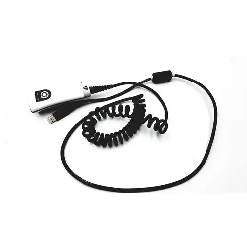 White Philips HS-1 series usb flash drive with black coiled cable and circular side button for data storage and transfer