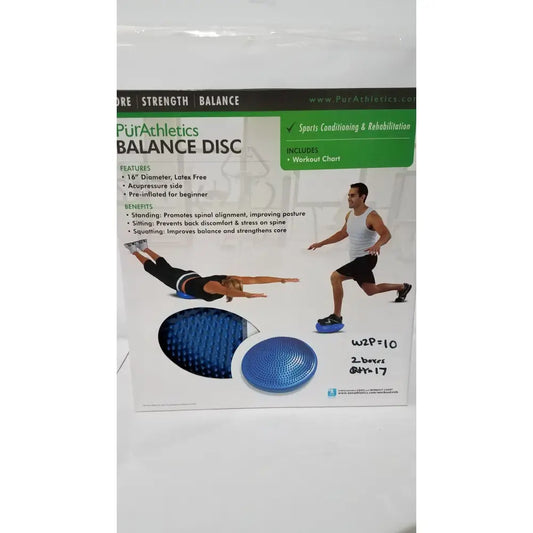 Blue 16-inch purathletics balance disc made of latex-free material for sports conditioning and rehabilitation stability