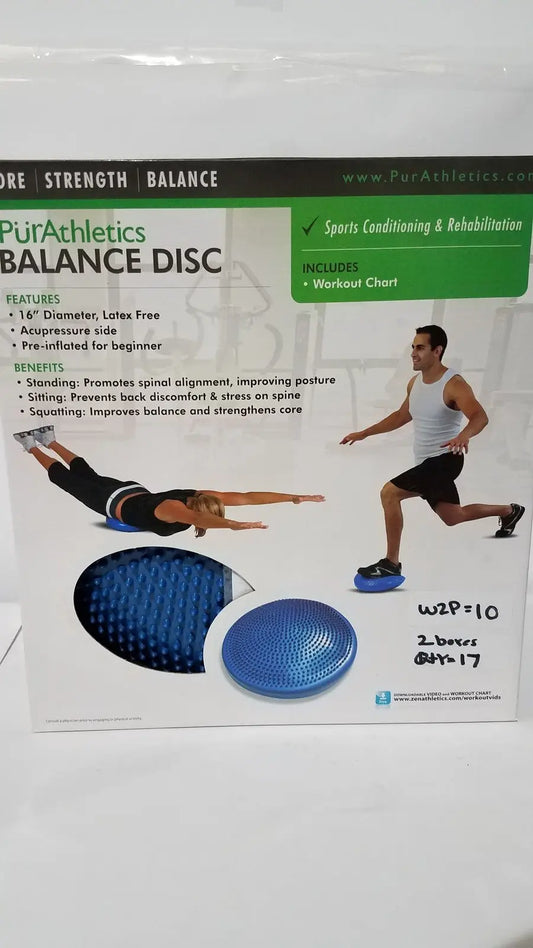Blue 16-inch purathletics balance disc made of latex-free material for sports conditioning and rehabilitation stability