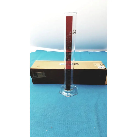 Reuse Medical Pyrex 500mL Red Metric Glass Single Graduated Cylinder - Borosilicate Lab Glass Jars & Reagent Bottles, second-hand product photo 1