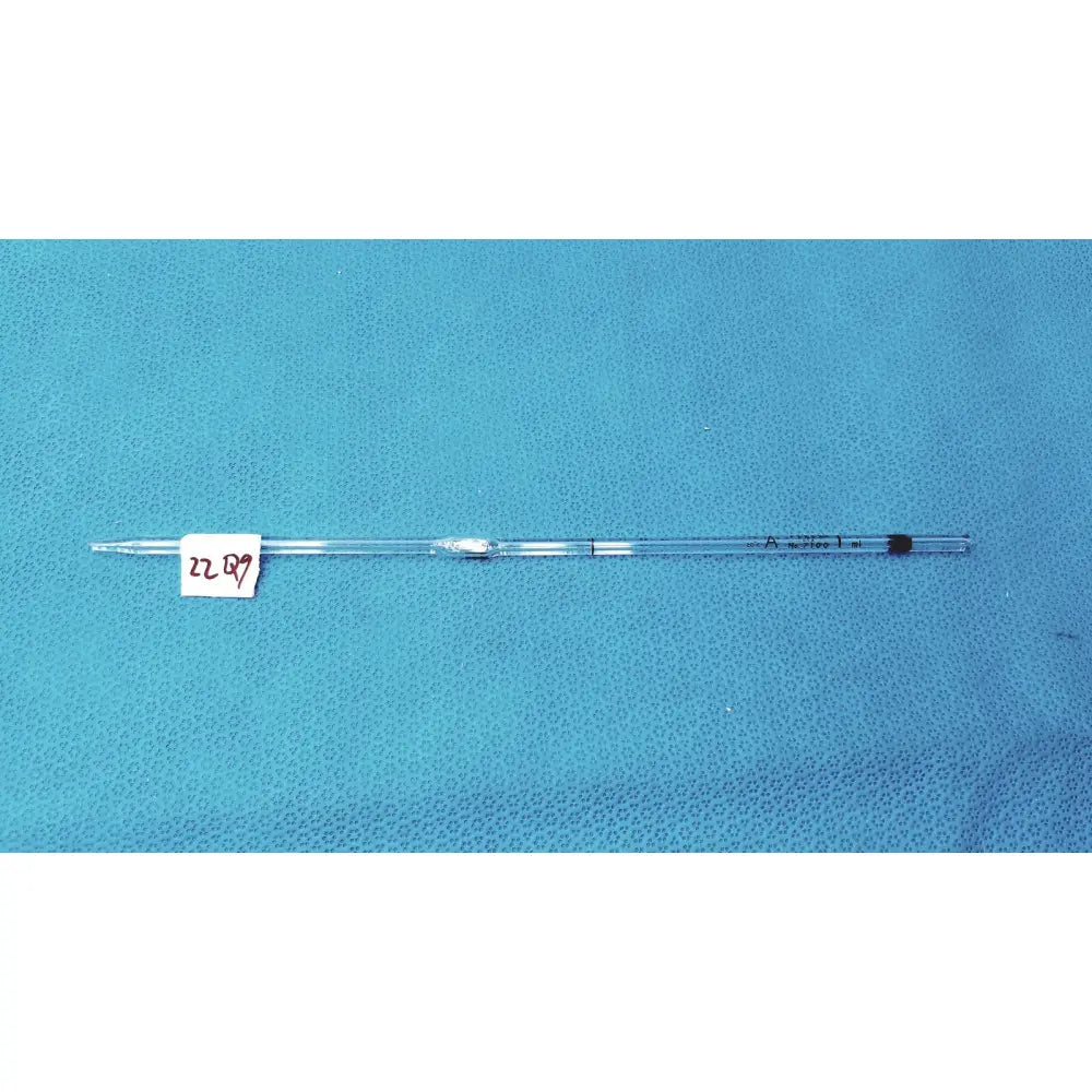 Pyrex class a 1ml glass volumetric pipette made of clear glass with black markings and white label 2287