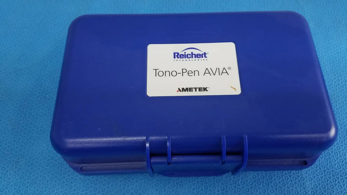 Blue plastic case for reichert tono pen avia applanation tonometer protects the device for safe storage and transport