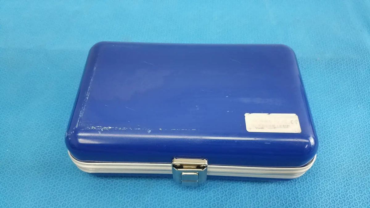 Blue rectangular case with silver metallic trim and clasp for reichert tono pen avia handheld tonometer