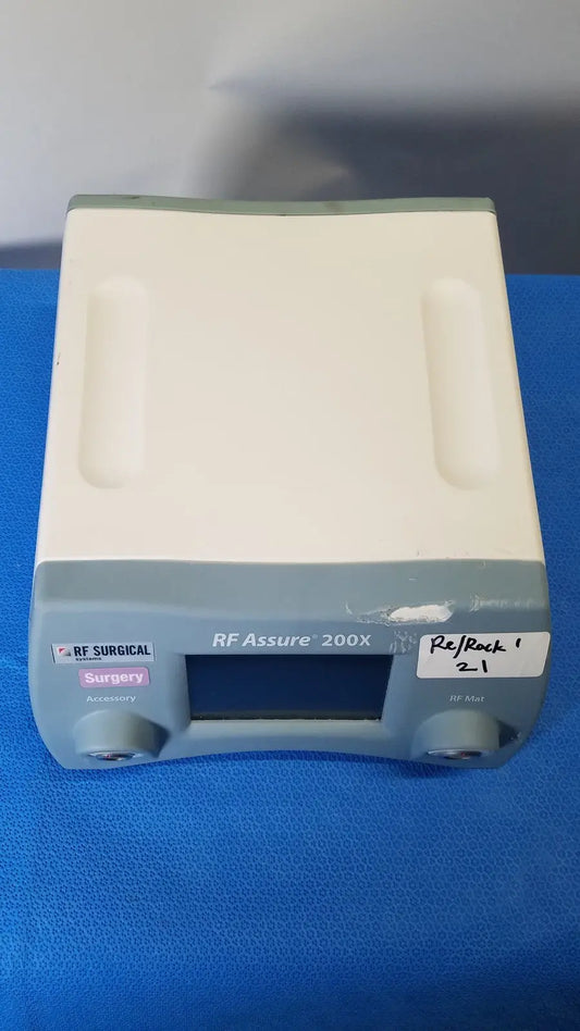 Gray and white rf assure detection console model 200x surgical device with digital display for precise medical detection