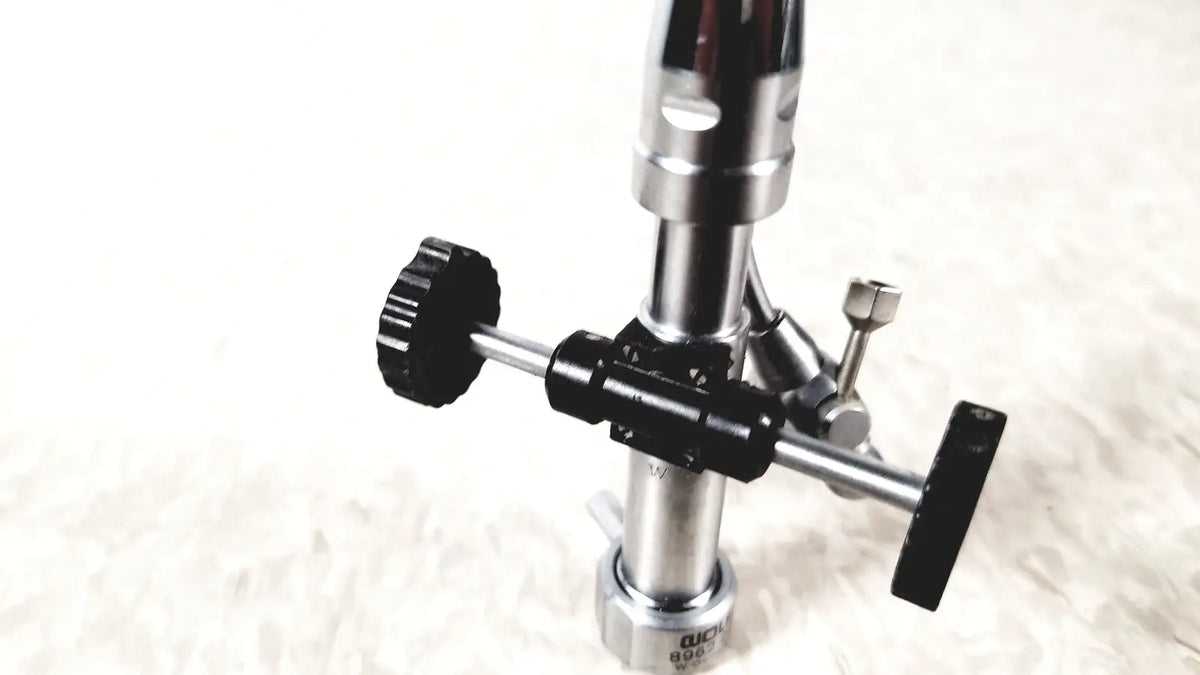 Silver and black tripod-style adjustable camera support with knobs for richard wolf urology deflecting bridge 8962.29