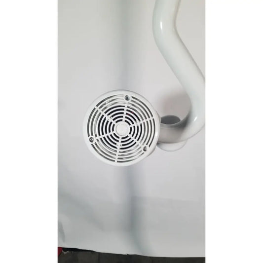White plastic fan with circular grille and curved arm on the ritter midmark 354-022 portable surgery procedure light