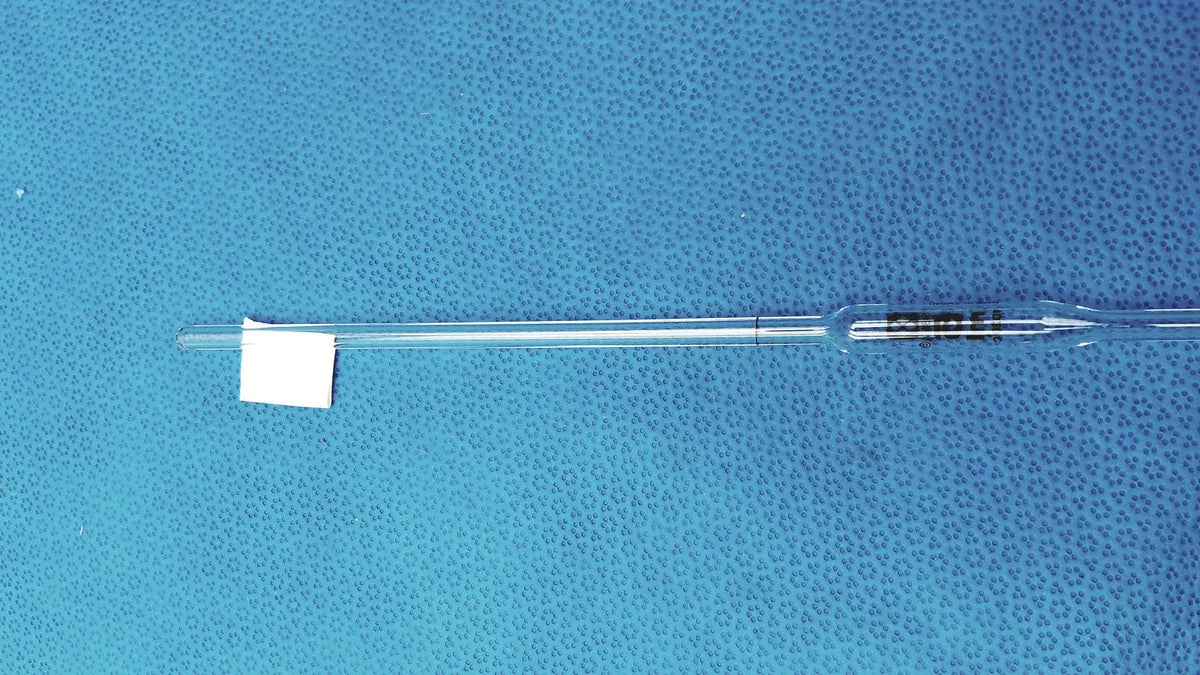 Sibata 5ml glass serological pipette with clear glass, bulbous reservoir, and black printed calibration lines