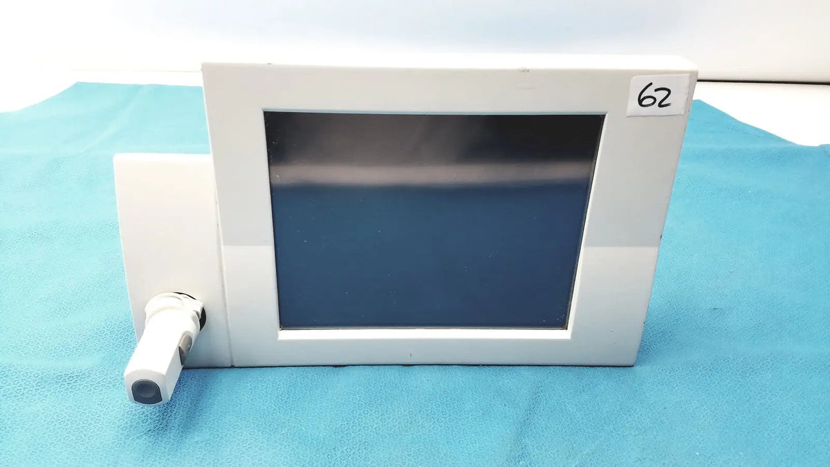 Siemens 07558831 ipx4 control console featuring a white rectangular medical monitor with dark blue screen and attached camera