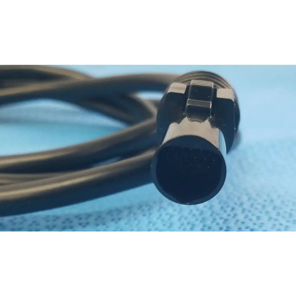 Black coiled SJM St Jude Medical diagnostic connection cable with metallic ridged locking connector for reuse medical equipment