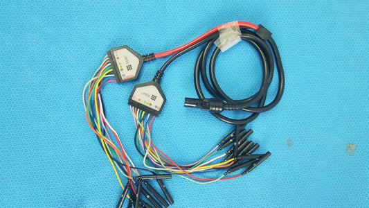 SJM St Jude Medical diagnostic connection cable with black and red wiring and two black Wii connectors for medical equipment reuse