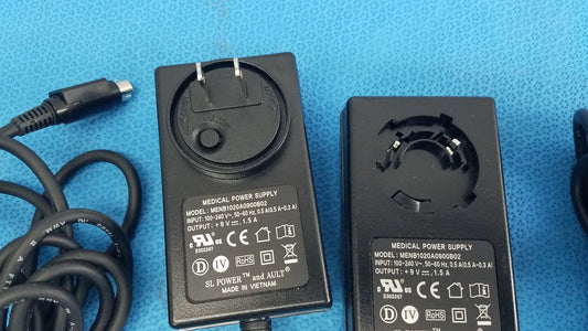 Black plastic medical power supply menb1020a0900b02 adapters with coiled cables lot of 2 by sl power ault