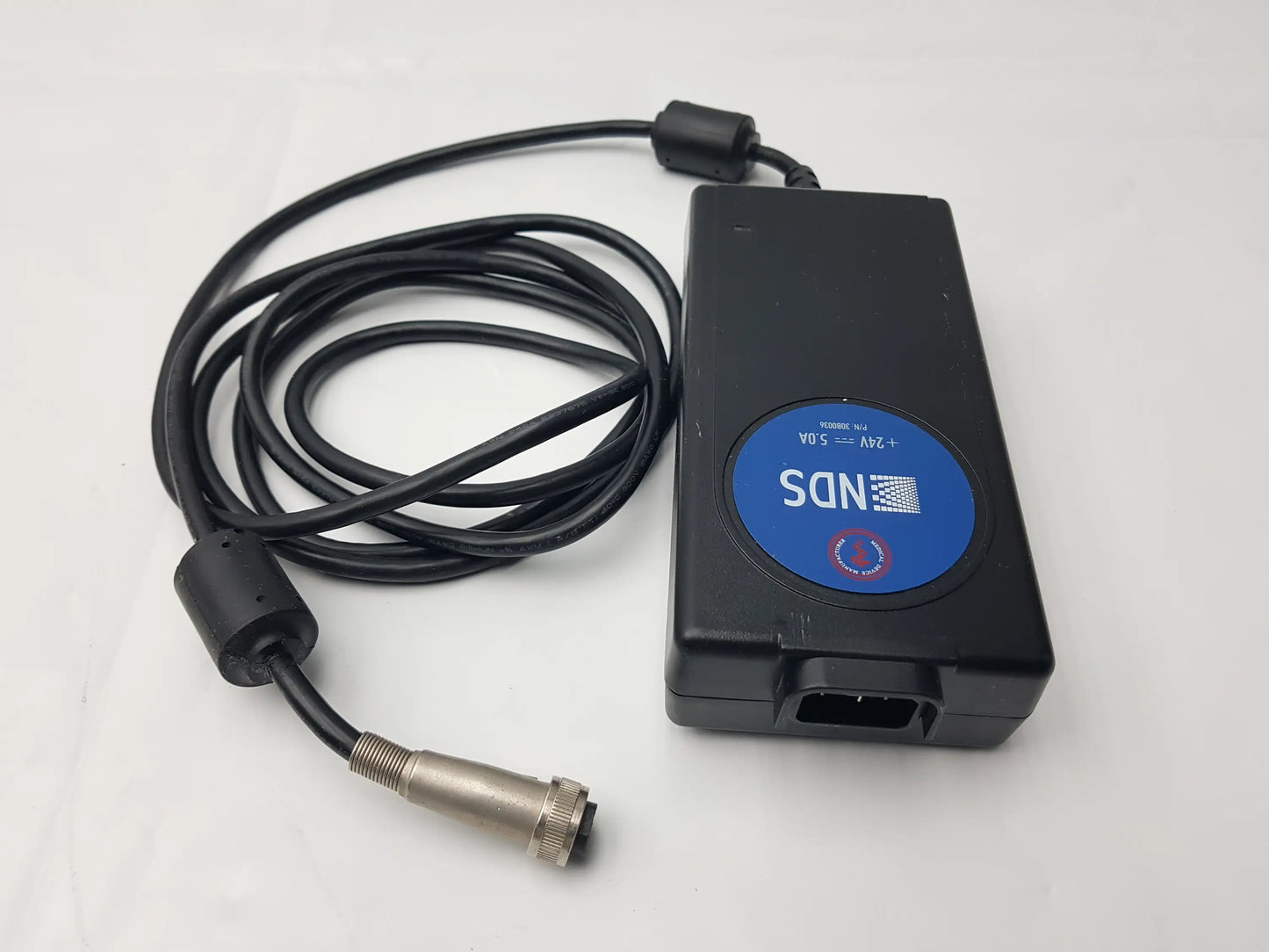 Black rectangular sl power electronics mw155ra2400f02 medical power supply with coiled cable and metallic connector