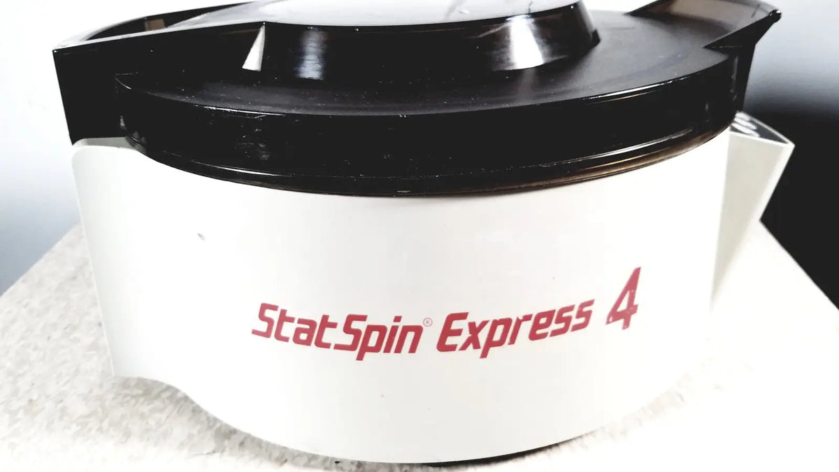 White statspin express 4 horizontal centrifuge with black lid and handle for m510 high-speed horizontal use