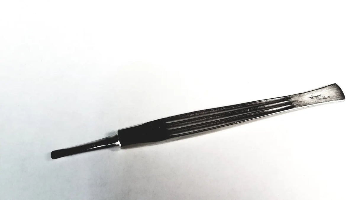 Black-handled silver storz cottle nasal knife instrument with sleek tapered design and fine ridges for precision use