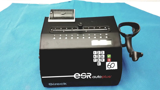 Black Streck ESR-Auto Plus 506 sedimentation rate analyzer with numeric keypad receipt printer slot and handle