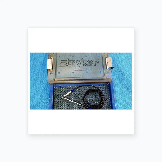 Stryker 0406-650-400 lightweight sterilization box with metallic electrode probe and black coiled cable for reuse medical equipment