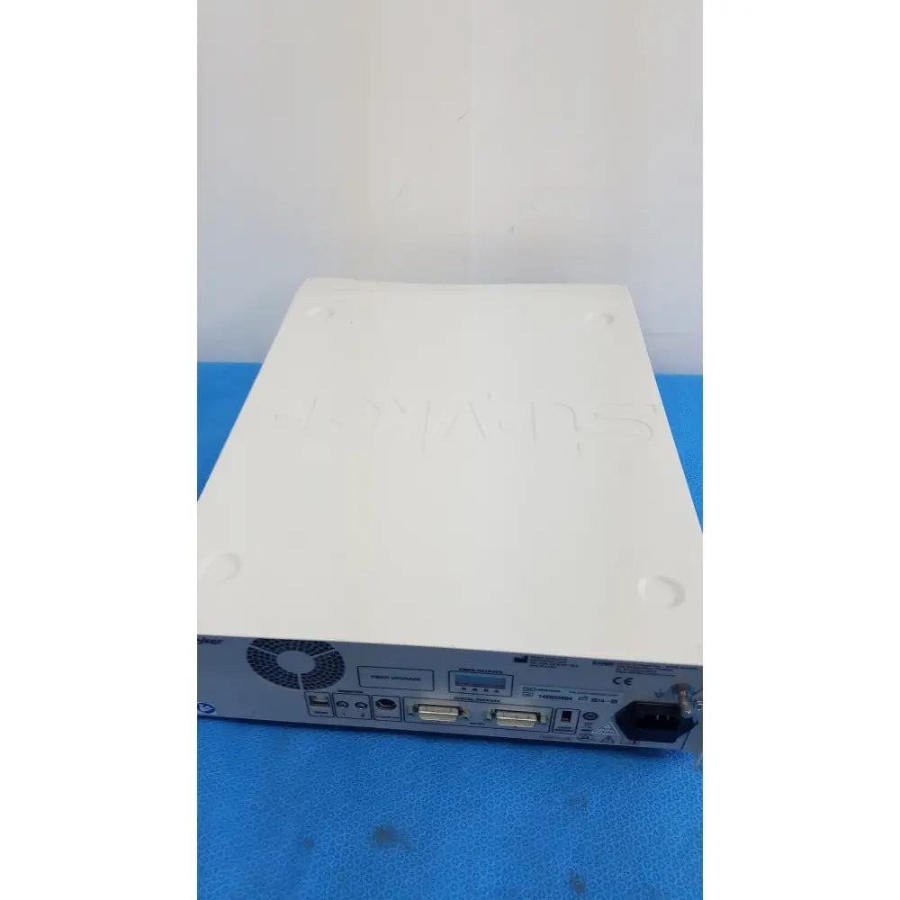 White rectangular Stryker 1488 HD camera system with matte finish showing back side ports for camera head and reuse medical use