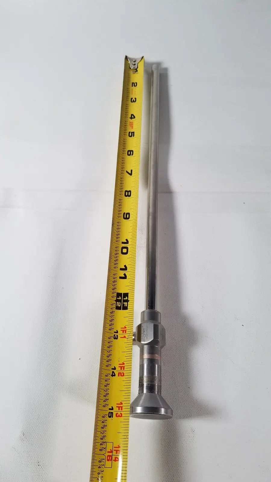 Stryker 380-10 sleek metallic 10mm 0 degree rigid laparoscope with long slender shaft and threaded handle base