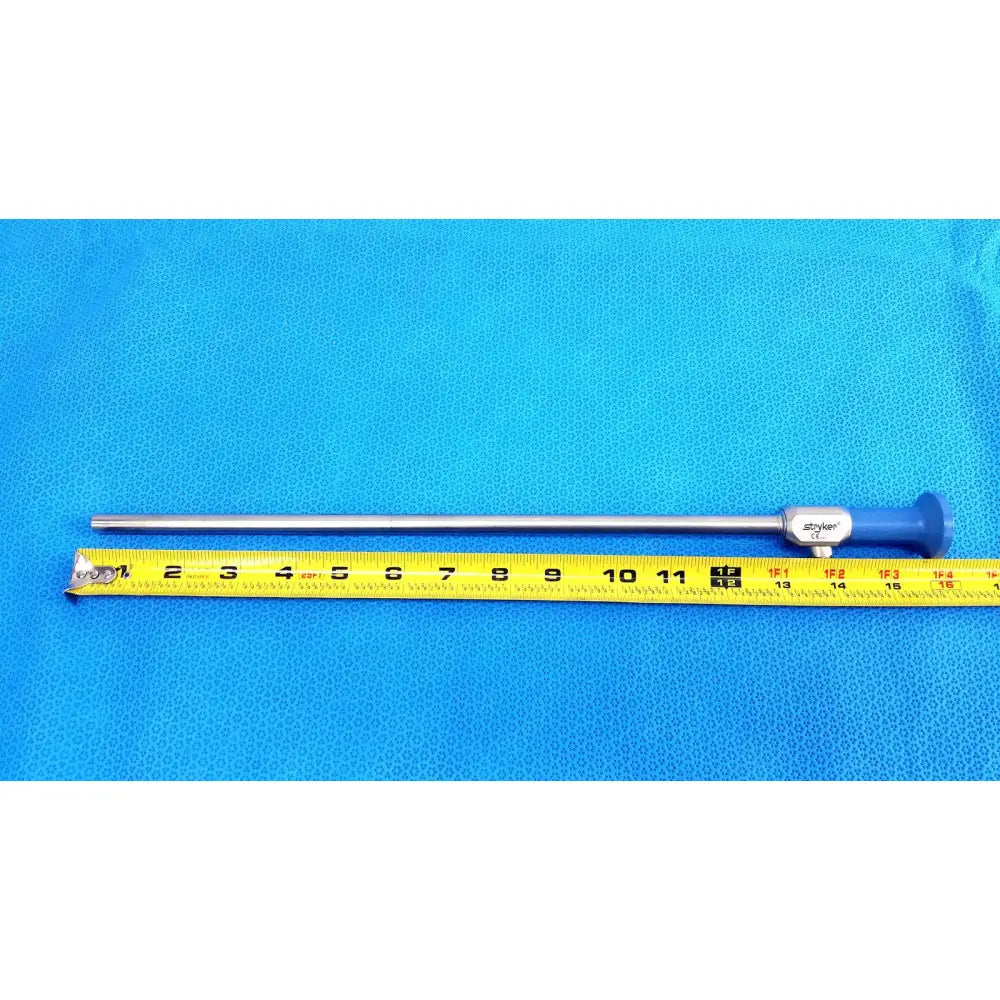 Silver surgical 10mm 0° autoclavable endoscope with blue handle and stryker engraving for reuse medical use