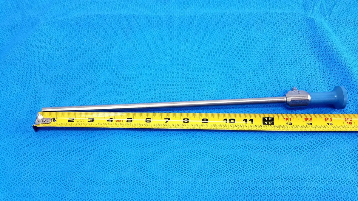 Silver stryker 502-457-010 10mm 0° autoclavable endoscope with blue handle and metallic shaft for reuse medical procedures