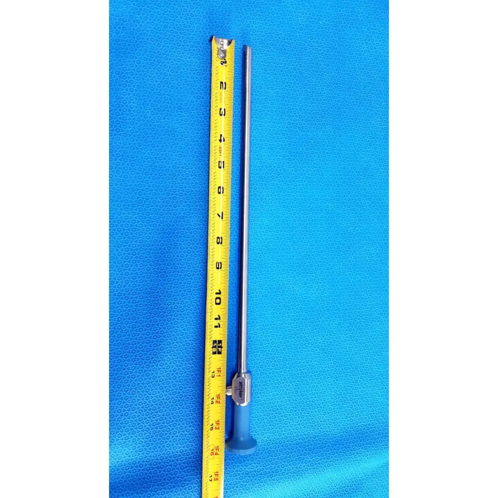 Silver surgical autoclavable endoscope with blue handle featuring a long slender metallic shaft 10mm 30° autoclavable endoscope